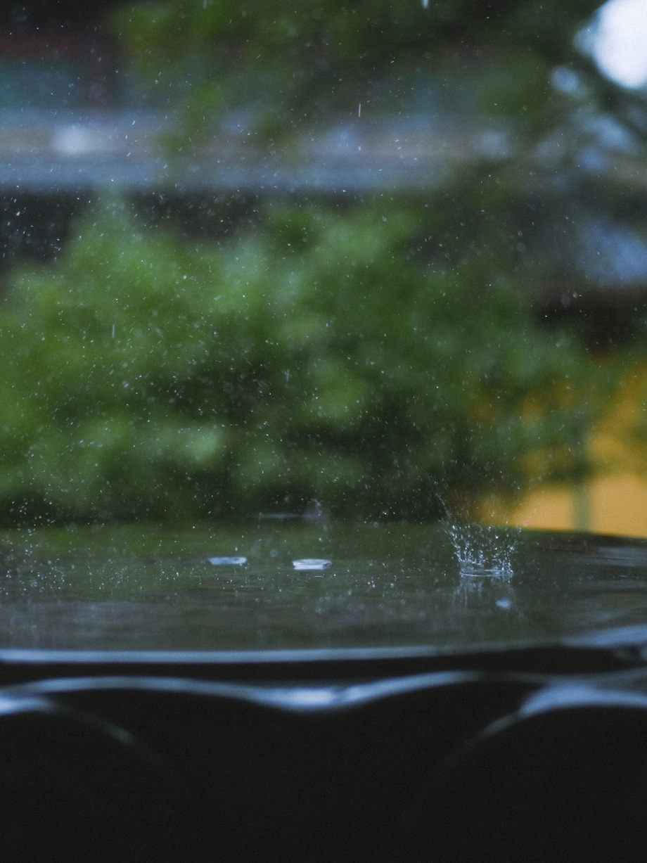 听见下雨的声音。
