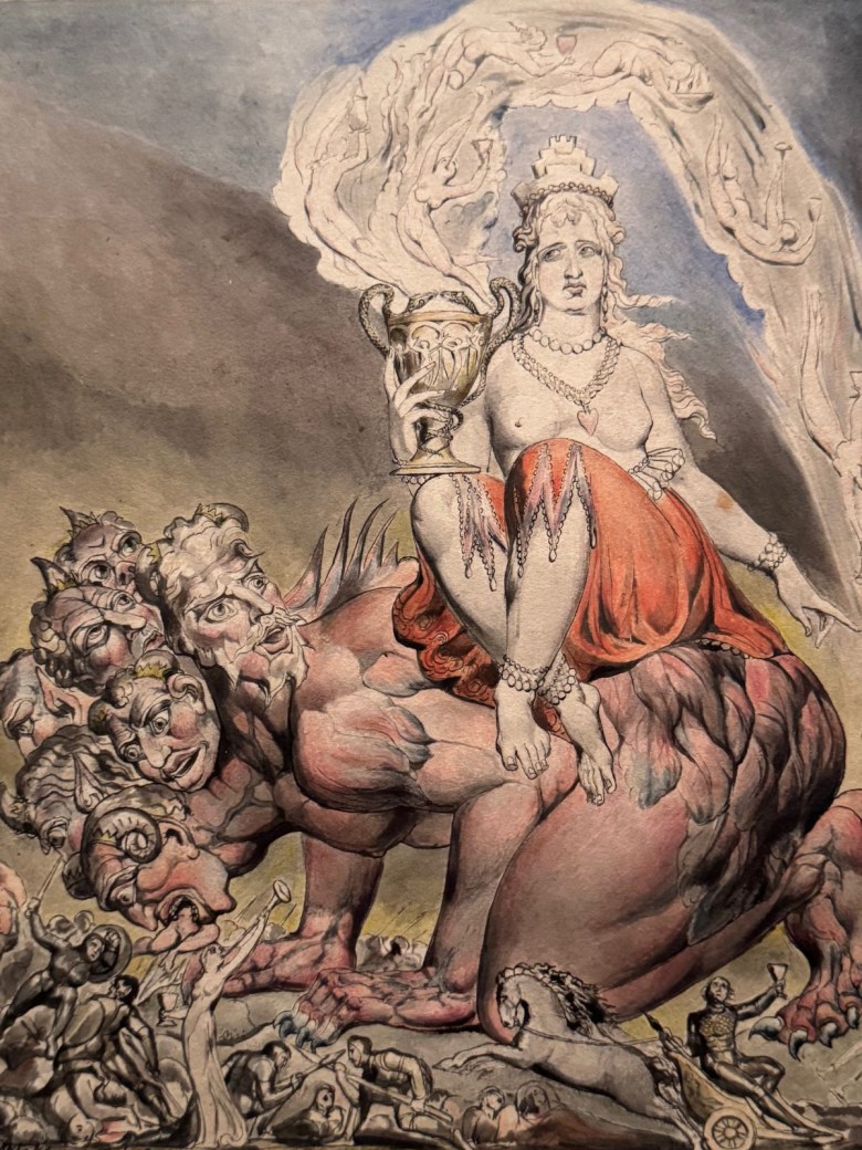 William Blake，“The Whore of Babylon” (1809) (all photos Daniel Larkin/Hyperallergic)