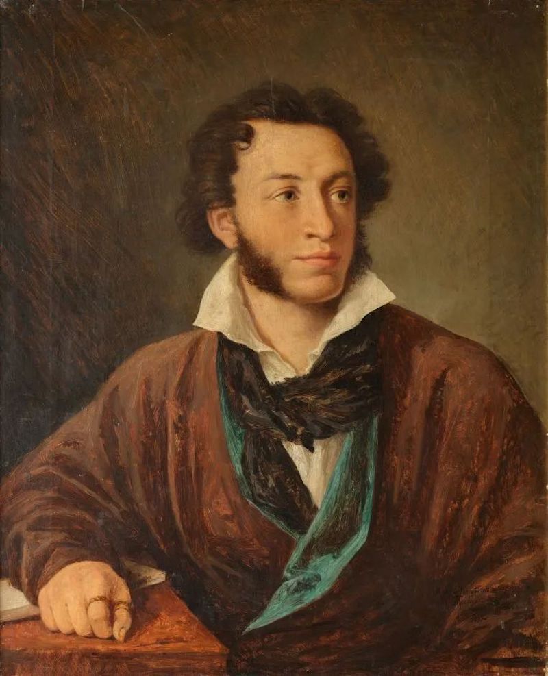 普希金肖像，帕·亚·布留洛夫仿自瓦·安·特洛皮宁原作，1899年，全俄普希金博物馆藏