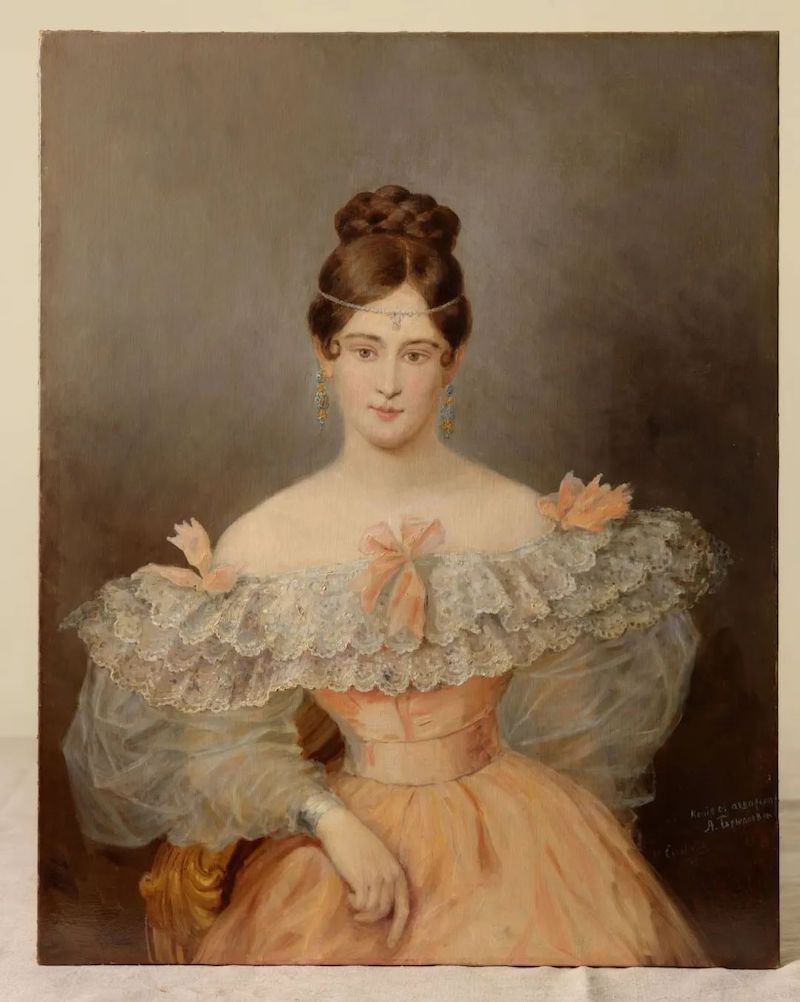 普希金妻子冈察洛娃肖像，瑟奇科夫仿布留洛夫原作，1899年