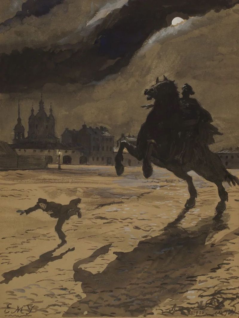 亚·尼·别努阿，《青铜骑士》插画，1905年 ，全俄普希金博物馆藏