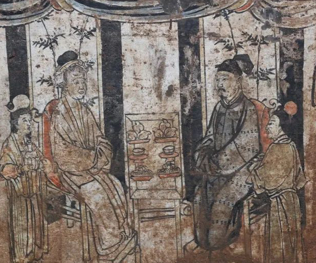西北壁发现的夫妇对坐宴饮图
