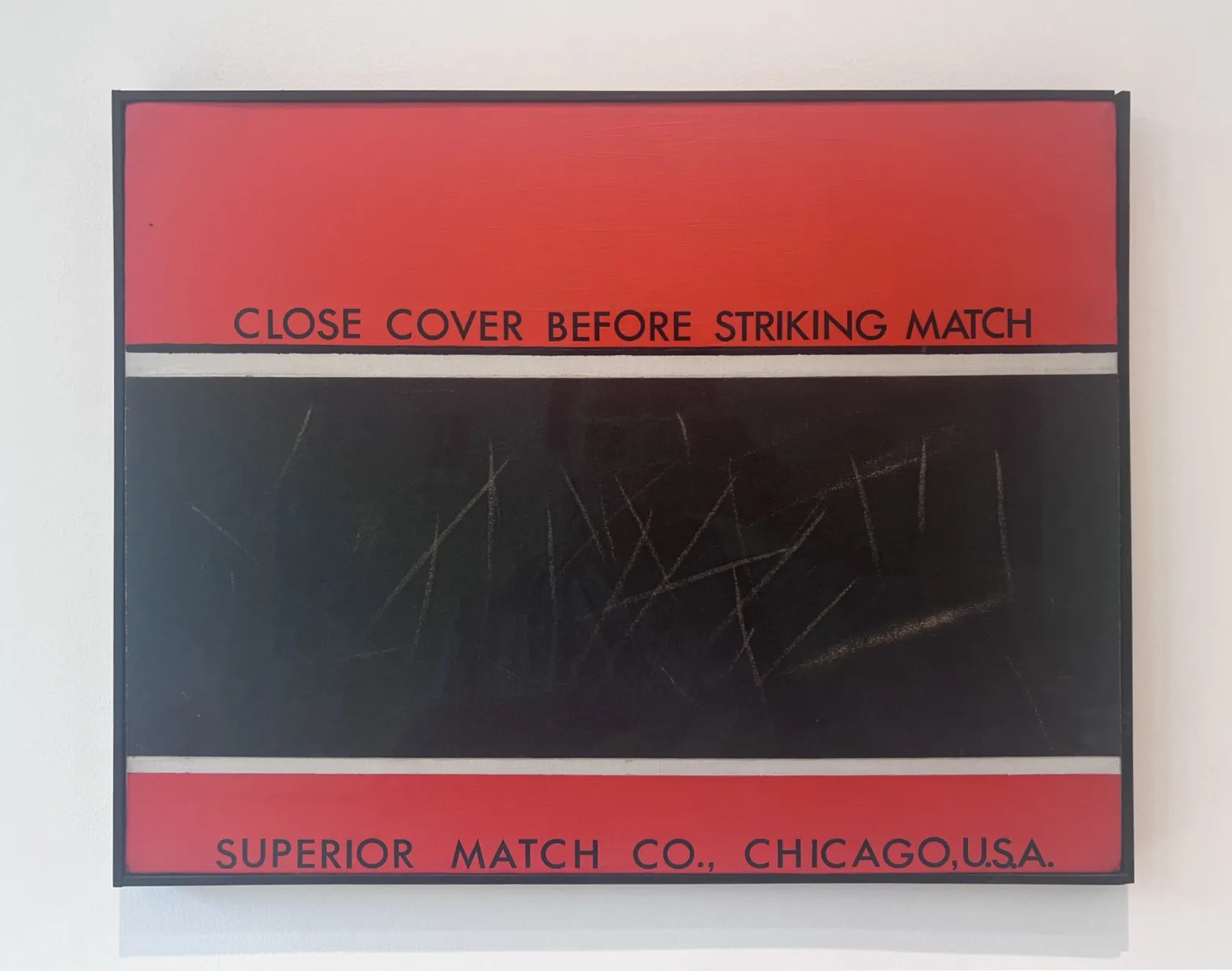 Andy Warhol，“Close Cover Before Striking” (1962)，acrylic and collage on linen