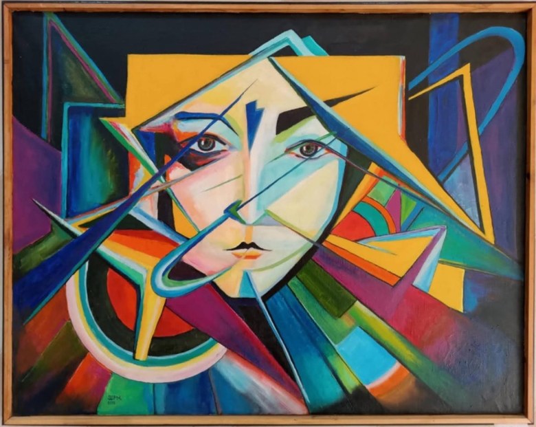 Tatev Amirjanyan’s only saved painting, “A Gaze” (2016) (photo by and courtesy the artist)