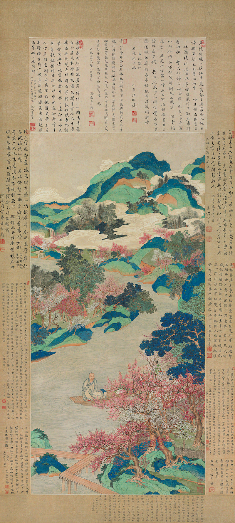 顾符稹 桃花流水图 轴 纸本 设色 128cm×62.2cm 1674年