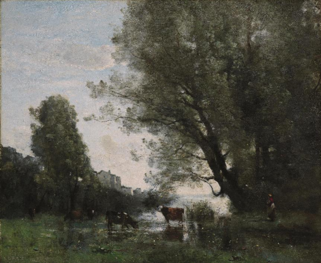 Camille Corot 卡米耶·柯罗（1796-1875），《诺曼底的池塘》，布面油画，67x56.5cm