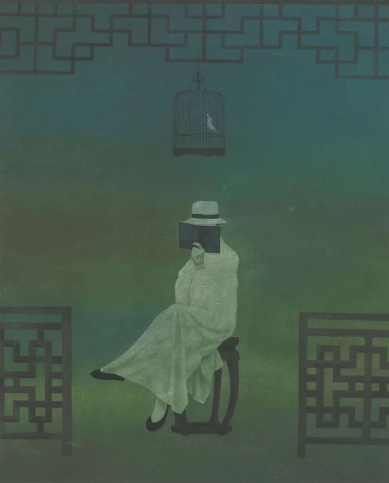 徐累，《笼中对》，63×51cm，1993，纸本