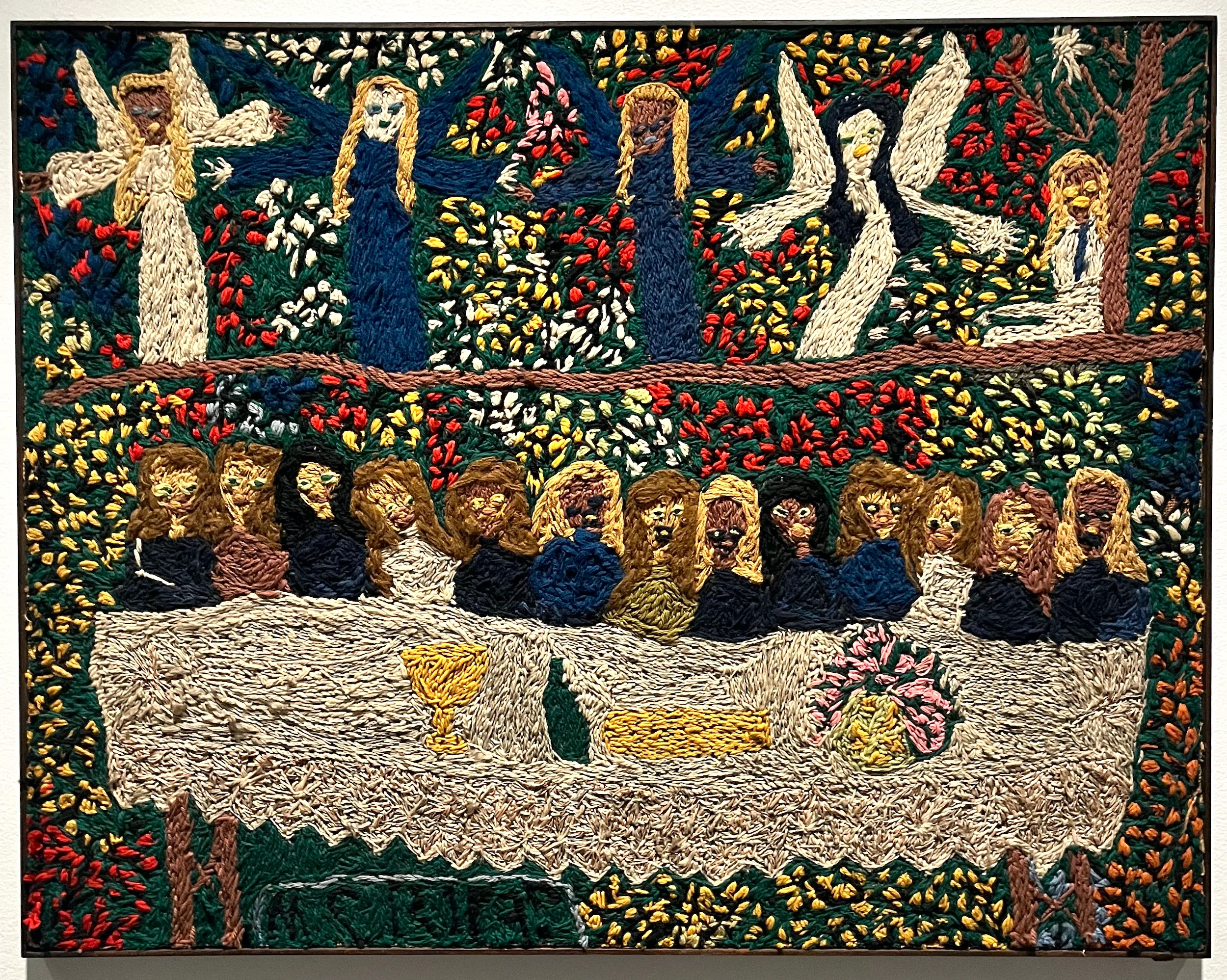 Madalena Santos Reinbolt, “Untitled (Last Supper)” (1965–76), acrylic wool on burlap (all photos Debra Brehmer/Hyperallergic)