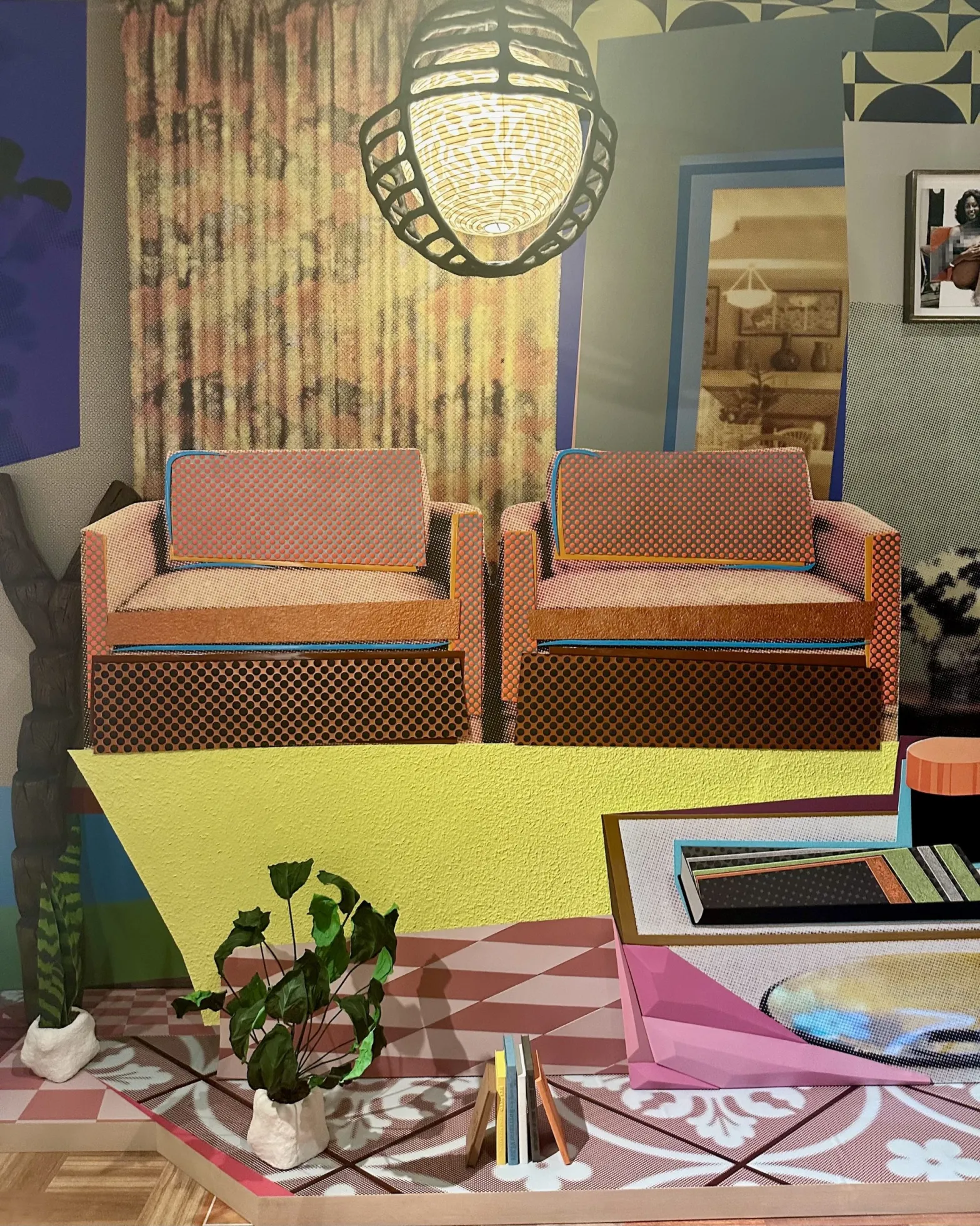 Mickalene Thomas’s l’espace entre les deux (2025), featuring pulped books and paper-based plant sculptures