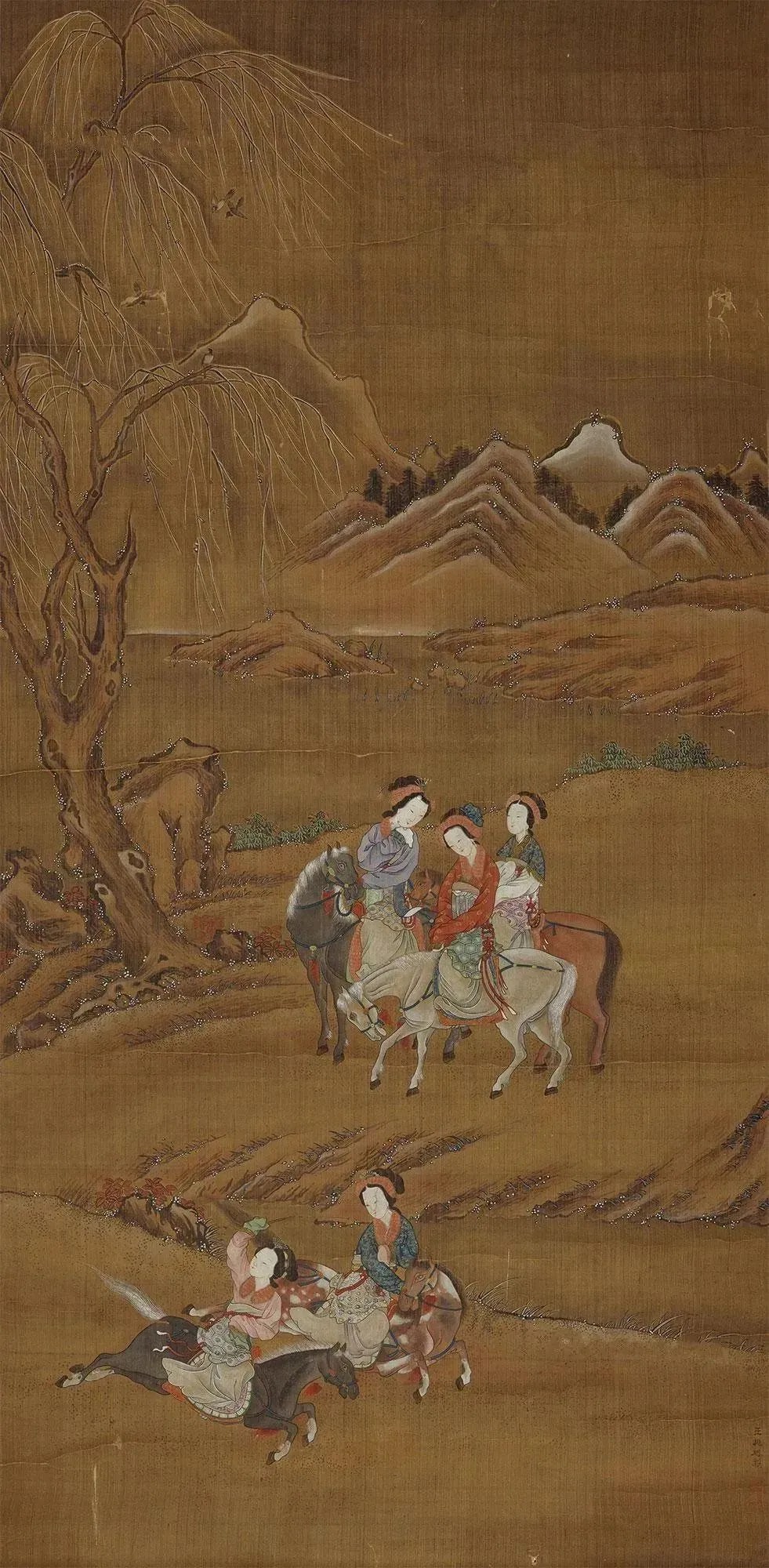 《驭马踏青图》  王振鹏   元