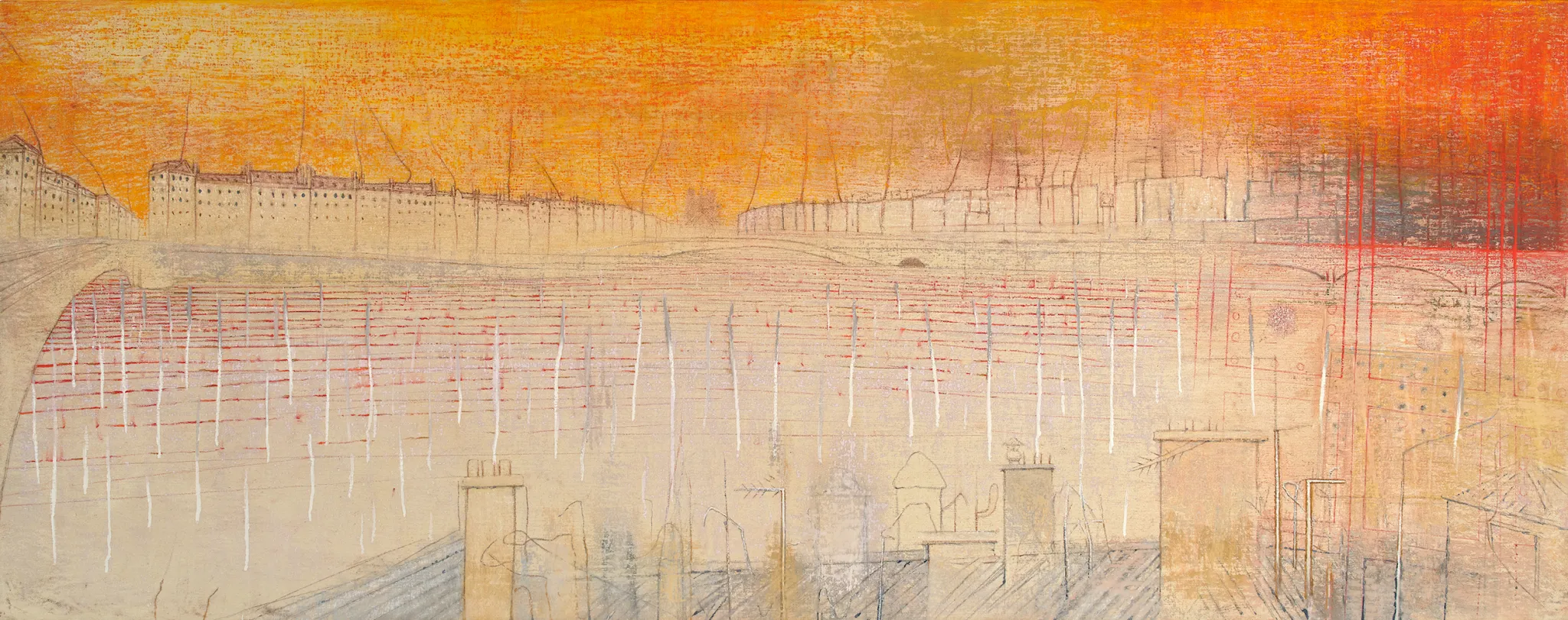 Irving Petlin, “La Seine (In Sleep)” (1996), pastel on canvas on wood panel