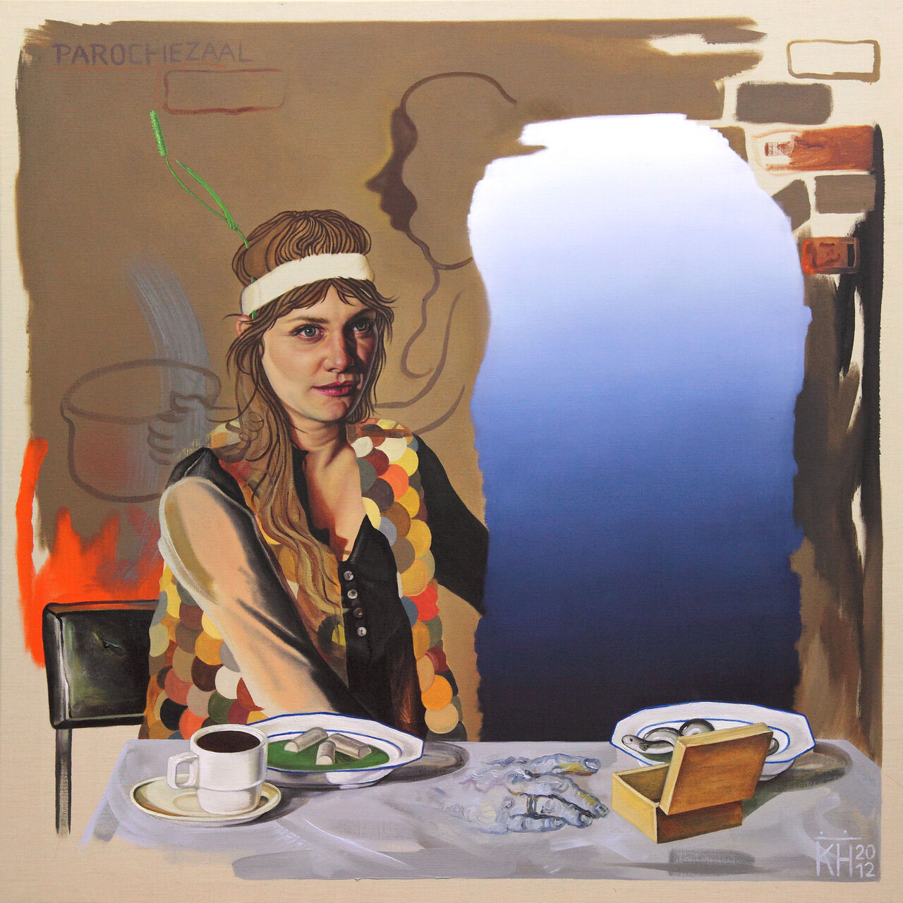 Kati Heck, Zum Teufel, Positionen!, 2012. Oil on canvas, 120 x 120 cm. Courtesy of Tim Van Laere Gallery, Antwerp-Rome .