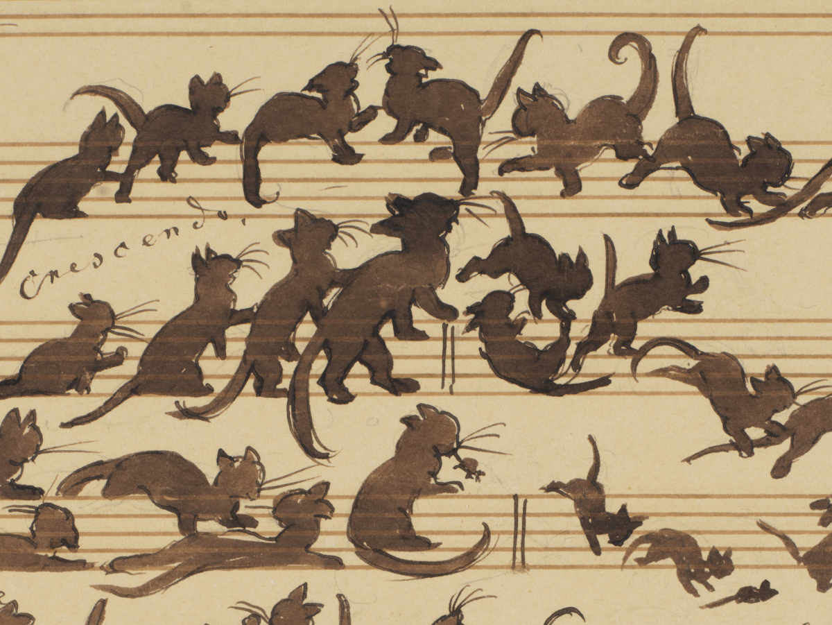 莫里茨·冯·施温德的《猫交响曲》（1868）：乐谱上的音符被欢闹的猫咪取代