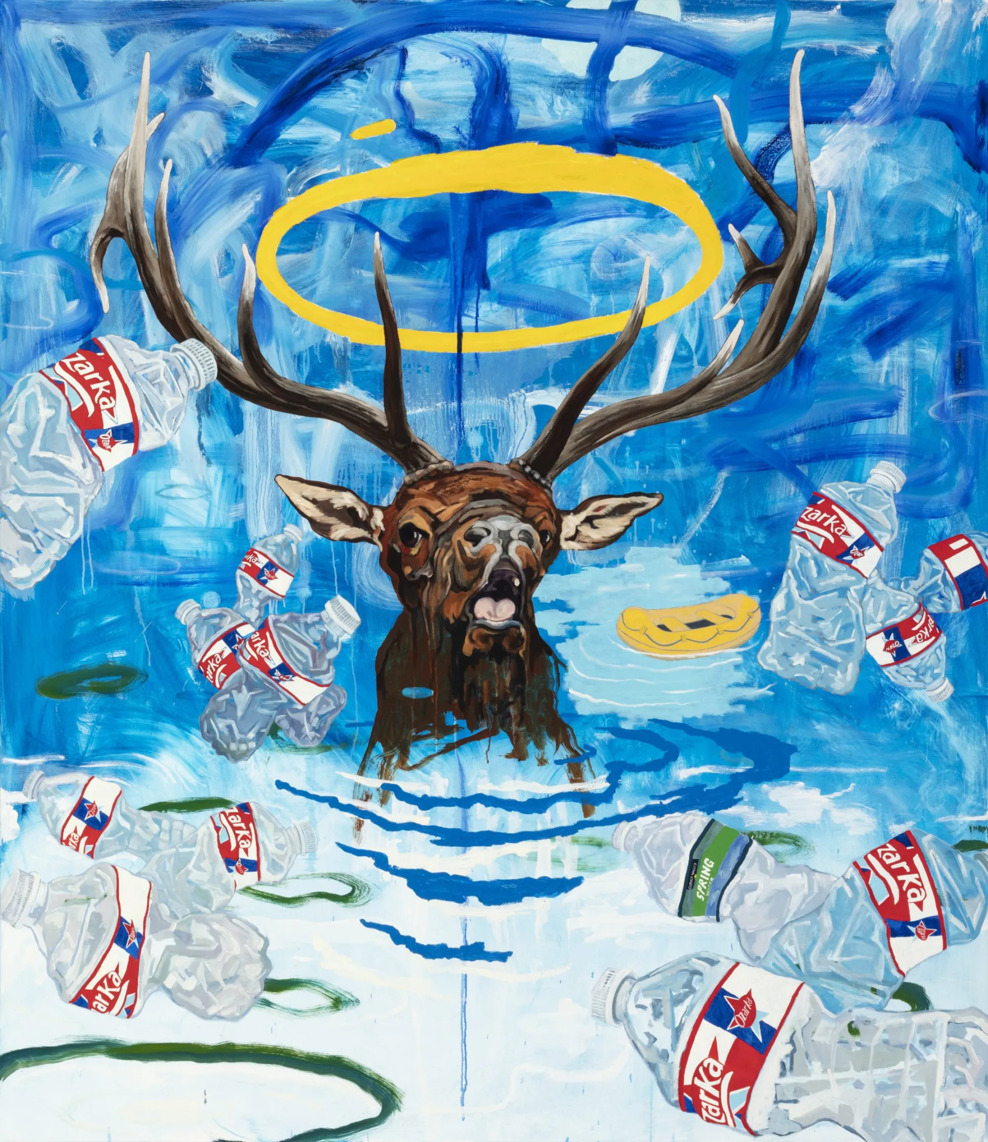 Norman Akers (Citizen of the Osage Nation), “Drowning Elk” (2020), oil on canvas (photo courtesy Aaron Paden)