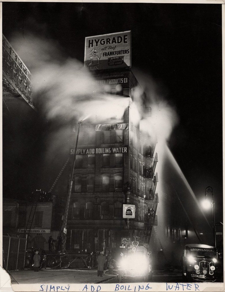 Weegee, “Simply Add Boiling Water” (1943), photograph