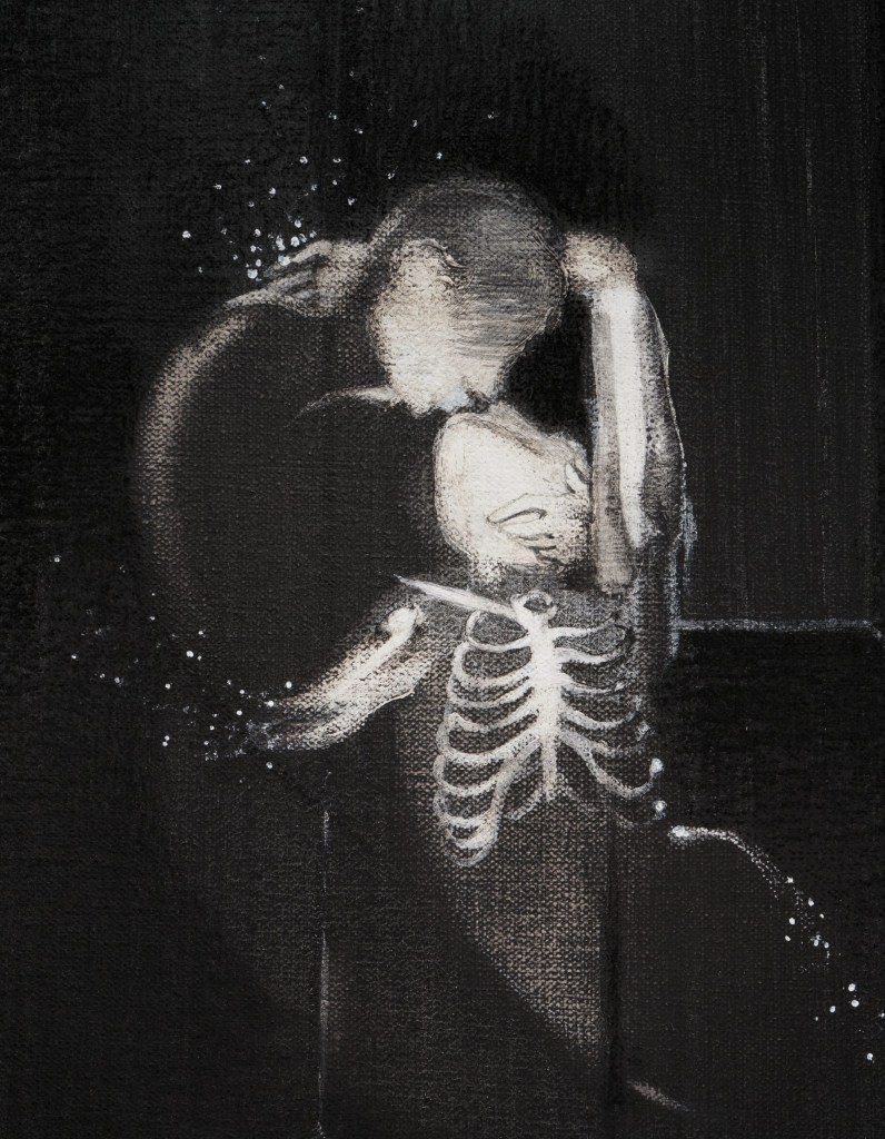 Cindy Ji Hye Kim, “Animal Triste” (2025), acrylic, oil, graphite, charcoal, pastel on canvas (all photos by Brad Farwell, courtesy the artist and François Ghebaly Gallery)
