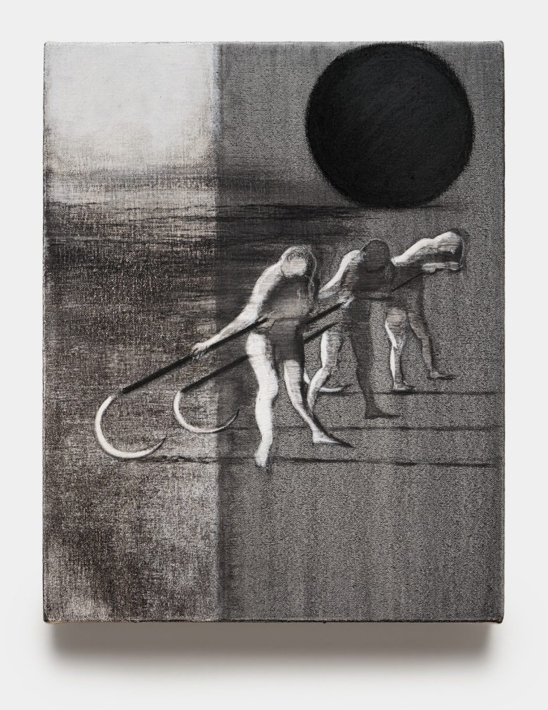 Cindy Ji Hye Kim, “Buried Fire” (2025), acrylic, oil, graphite, charcoal, pastel on canvas
