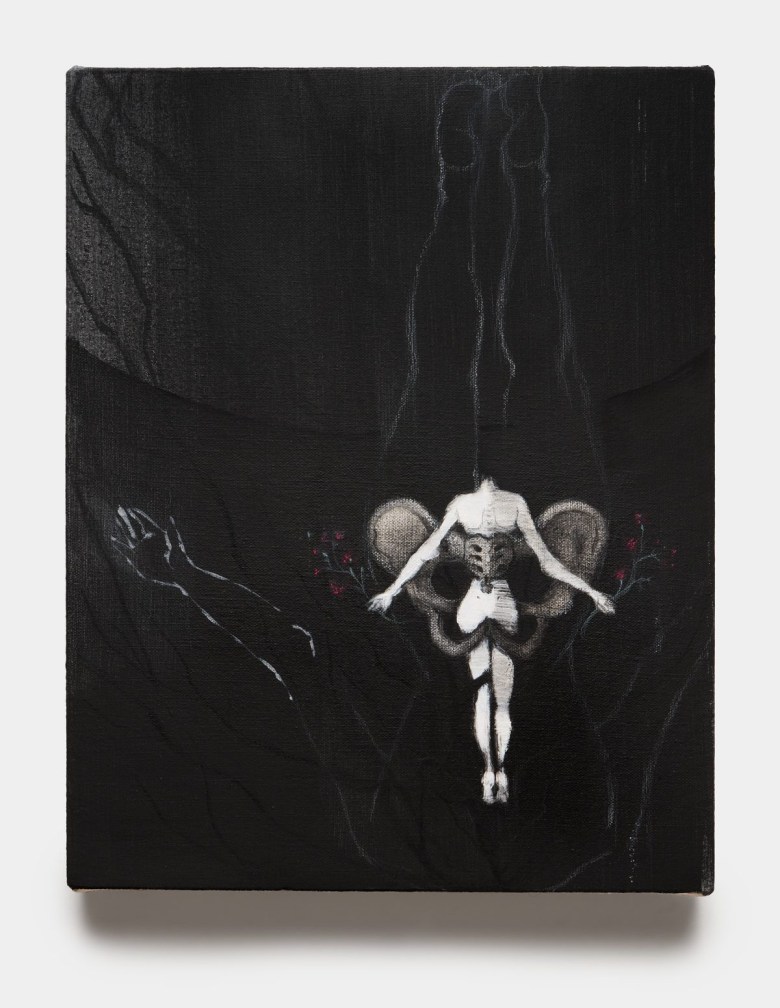 Cindy Ji Hye Kim, “Midnight Flower” (2025), acrylic, oil, charcoal, pastel on canvas
