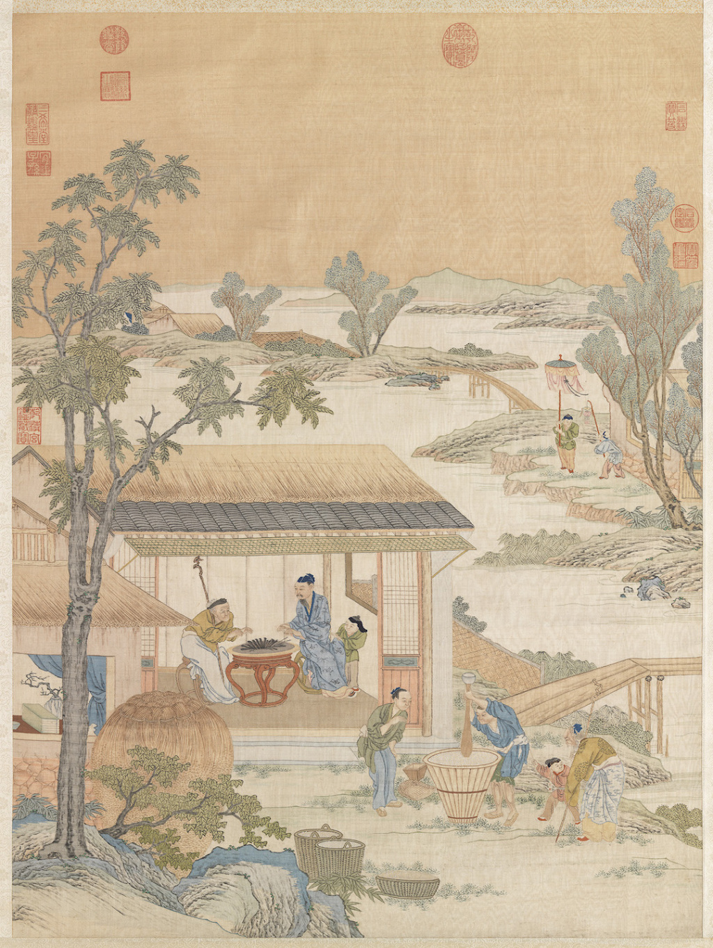 清缂丝村农韶庆图轴