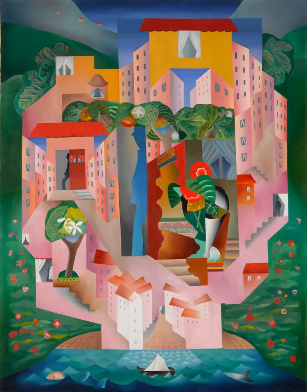 利奥波德·苏瓦齐，《滨海自由城》，1915年，布面油画，146×115 厘米，1937年由国家购藏，1937年确认归属于法国国家现代艺术博物馆，巴黎，蓬皮杜中心，法国国家现代艺术博物馆—工业设计中心 ©Leopold SURVAGE/ADAGP, Paris -SACK, Seoul, 2025 Photo: © Centre Pompidou, MNAM-CCI/Bertrand Prévost/Dist. GrandPalaisRmn