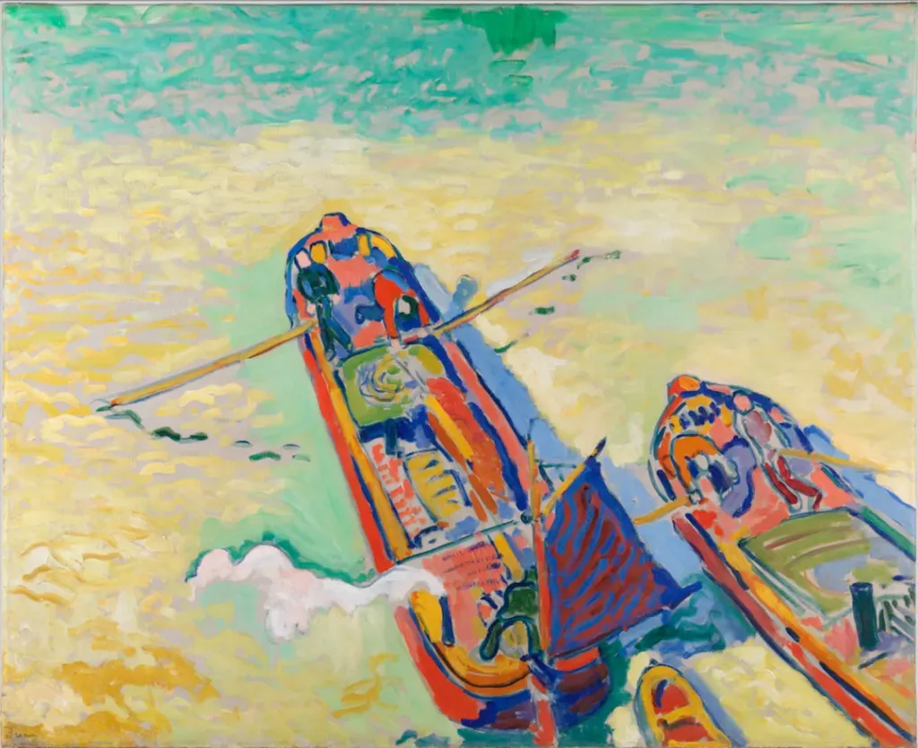 安德烈·德兰，《两艘驳船》，1906年，布面油画，80 × 97.5 厘米，巴黎，蓬皮杜中心，法国国家现代艺术博物馆—工业设计中心，Photo: © Centre Pompidou, MNAM-CCI/Audrey，Laurans/Dist. GrandPalaisRmn