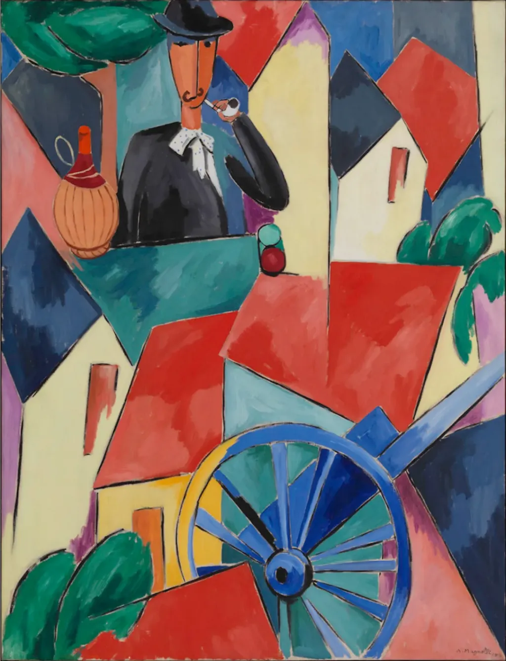 阿尔贝托·马涅利，《男子与推车》，1914年，布面油画，170 × 130 厘米，巴黎，蓬皮杜中心，法国国家现代艺术博物馆—工业设计中心，© Alberto MAGNELLI/ADAGP, Paris -SACK, Seoul, 2025, Photo: © Centre Pompidou, MNAM-CCI/Philippe Migeat/Dist. GrandPalaisRmn