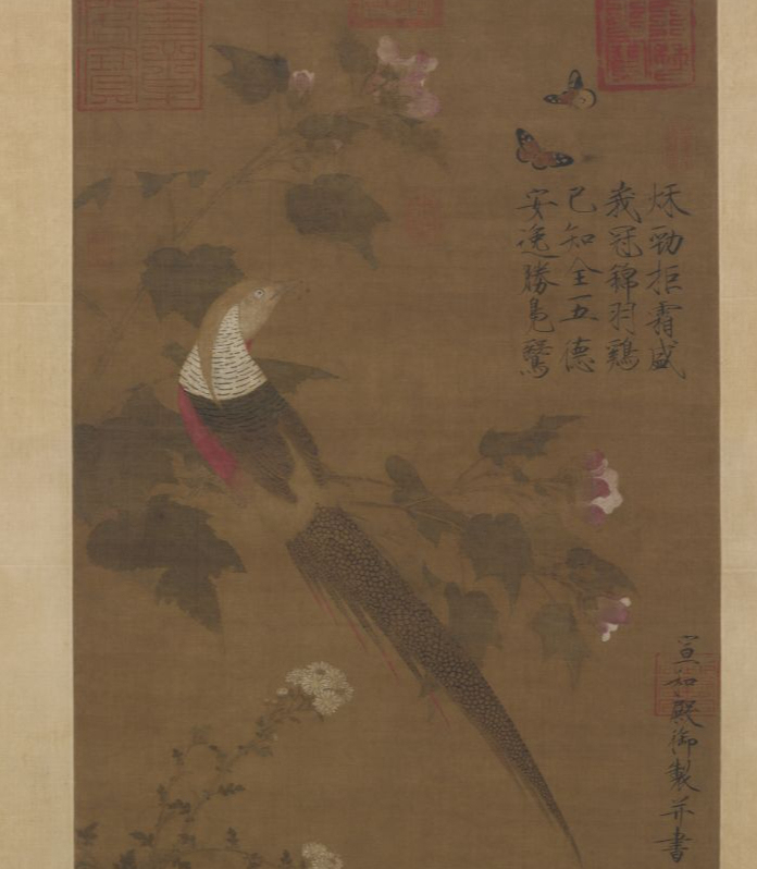 宋代赵佶《芙蓉锦鸡图轴》局部