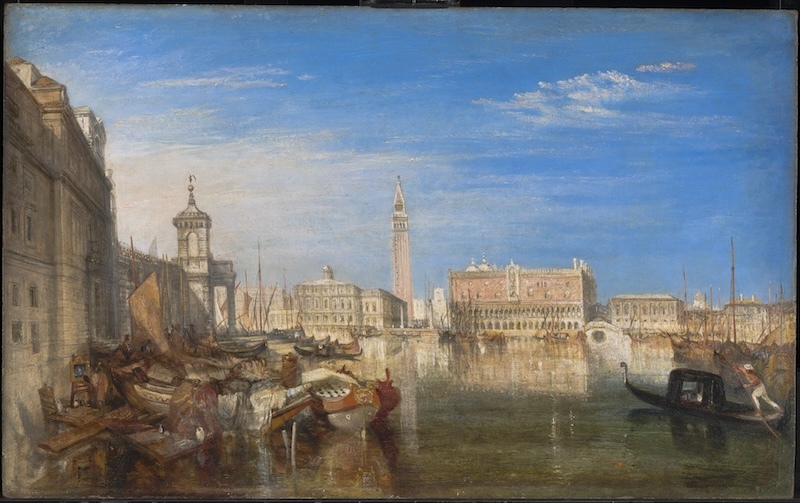 透纳，《威尼斯叹息桥、总督宫及海关大楼：正在画画的卡纳莱托》，1833年展出，桃花心木板上油画，英国泰特美术馆